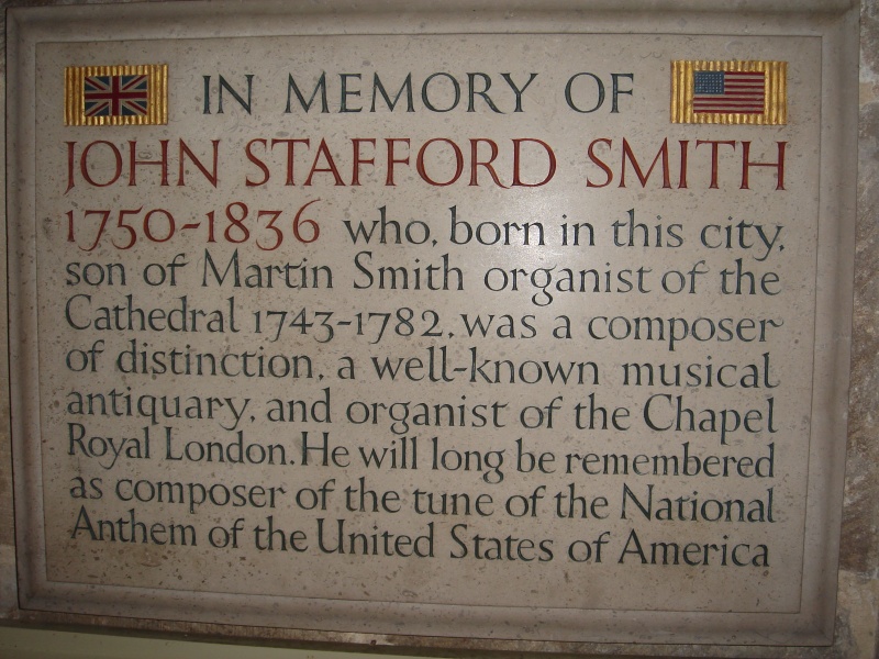 John Stafford Smith memorial in Gloucester cathedral