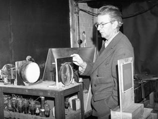 John Logie Baird with his television